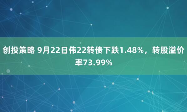 创投策略 9月22日伟22转债下跌1.48%，转股溢价率73.99%